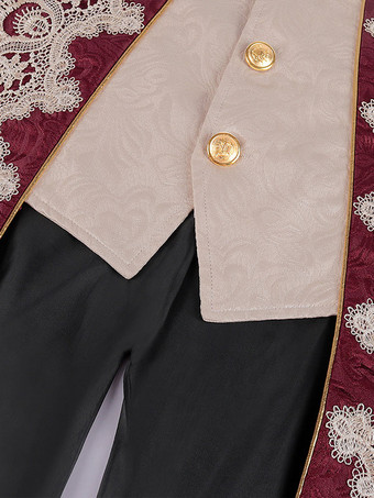 レッドヴィンテージトップルネサンス花柄長袖ポリエステルポリエステル繊維オーバーコートレトロ衣装男性のための バーガンディ