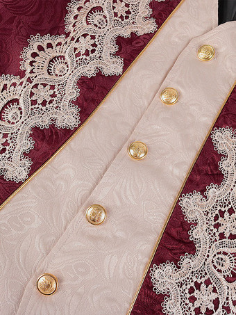 レッドヴィンテージトップルネサンス花柄長袖ポリエステルポリエステル繊維オーバーコートレトロ衣装男性のための バーガンディ