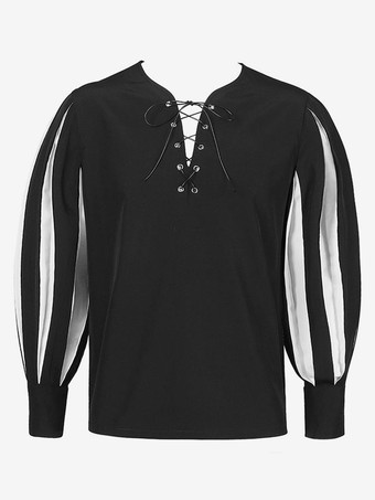 ブラックホワイトヴィンテージトップレトロストライプ長袖ポリエステルポリエステル繊維サッシレトロ衣装男性のための バーガンディ