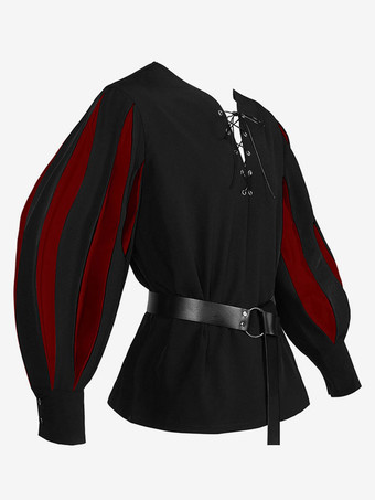 ブラック ブラックホワイトヴィンテージトップレトロストライプ長袖ポリエステルポリエステル繊維サッシレトロ衣装男性のための バーガンディ