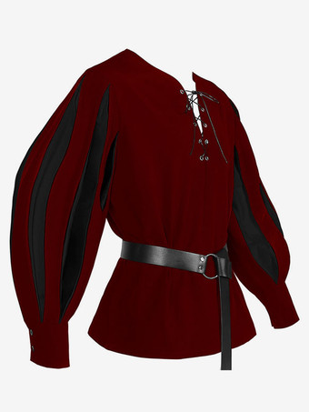 レッド ブラックホワイトヴィンテージトップレトロストライプ長袖ポリエステルポリエステル繊維サッシレトロ衣装男性のための バーガンディ