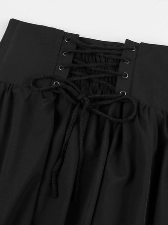 黒レトロ衣装レースアップポリエステルスカート女性のレトロマリーアントワネット衣装スカート 18 世紀衣装