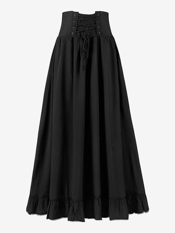 黒レトロ衣装レースアップポリエステルスカート女性のレトロマリーアントワネット衣装スカート 18 世紀衣装