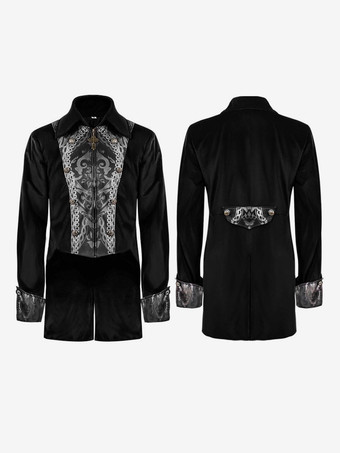 ブラック レッドヴィンテージトップレトロ花柄長袖ポリエステルポリエステル繊維シャツレトロ衣装男性のための バーガンディ