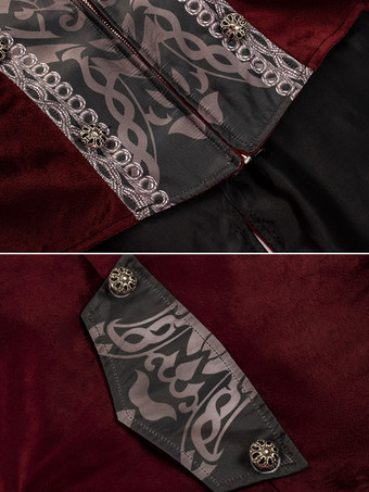 レッドヴィンテージトップレトロ花柄長袖ポリエステルポリエステル繊維シャツレトロ衣装男性のための バーガンディ