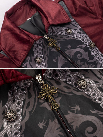 レッドヴィンテージトップレトロ花柄長袖ポリエステルポリエステル繊維シャツレトロ衣装男性のための バーガンディ