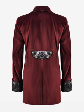 レッドヴィンテージトップレトロ花柄長袖ポリエステルポリエステル繊維シャツレトロ衣装男性のための バーガンディ