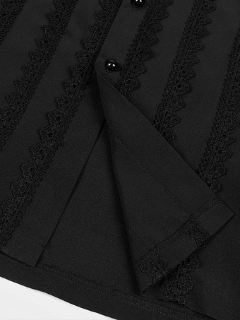 ブラックヴィンテージトップルネサンスポリエステルレース長袖レトロコスチューム男性用