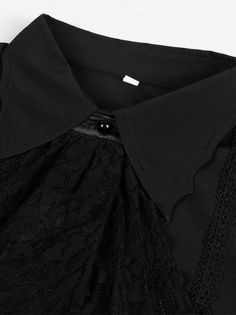 ブラックヴィンテージトップルネサンスポリエステルレース長袖レトロコスチューム男性用