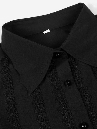 ブラックヴィンテージトップルネサンスポリエステルレース長袖レトロコスチューム男性用