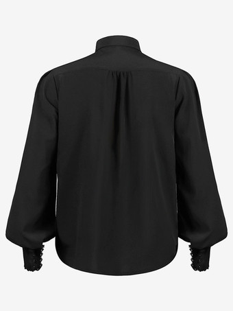 ブラックヴィンテージトップルネサンスポリエステルレース長袖レトロコスチューム男性用