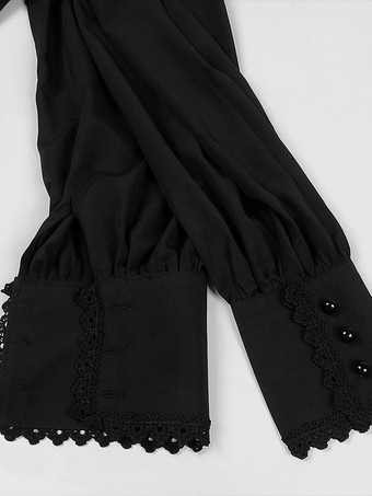 ブラックヴィンテージトップルネサンスポリエステルレース長袖レトロコスチューム男性用