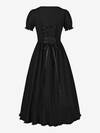 赤いレトロな衣装フリルマリー・アントワネット衣装ポリエステルドレス女性のルネサンスチュニックヴィンテージ服