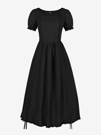 ブラック 赤いレトロな衣装フリルマリー・アントワネット衣装ポリエステルドレス女性のルネサンスチュニックヴィンテージ服