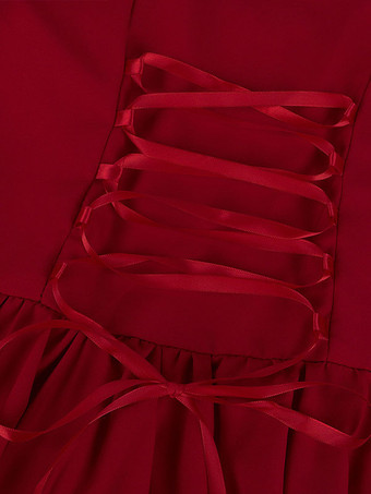 赤いレトロな衣装フリルマリー・アントワネット衣装ポリエステルドレス女性のルネサンスチュニックヴィンテージ服