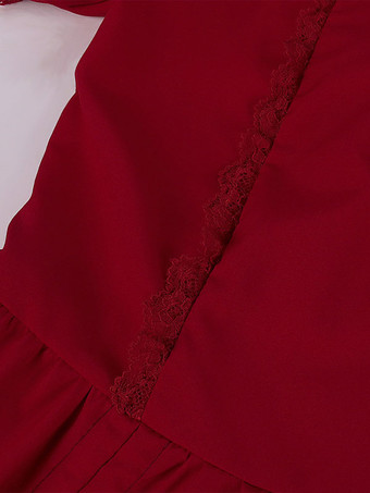 赤いレトロな衣装フリルマリー・アントワネット衣装ポリエステルドレス女性のルネサンスチュニックヴィンテージ服