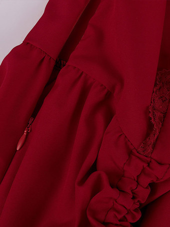 赤いレトロな衣装フリルマリー・アントワネット衣装ポリエステルドレス女性のルネサンスチュニックヴィンテージ服