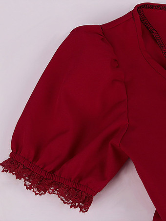 赤いレトロな衣装フリルマリー・アントワネット衣装ポリエステルドレス女性のルネサンスチュニックヴィンテージ服