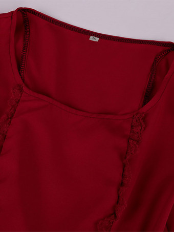 赤いレトロな衣装フリルマリー・アントワネット衣装ポリエステルドレス女性のルネサンスチュニックヴィンテージ服