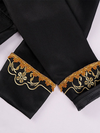 ブラックヴィンテージトップレトロ刺繍長袖ポリエステルポリエステル繊維オーバーコートレトロな衣装男性のための