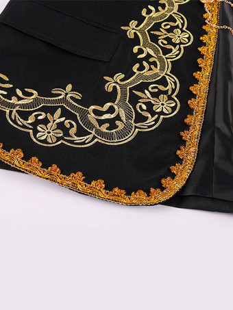 ブラックヴィンテージトップレトロ刺繍長袖ポリエステルポリエステル繊維オーバーコートレトロな衣装男性のための