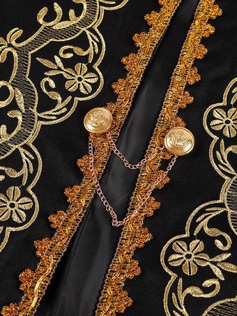 ブラックヴィンテージトップレトロ刺繍長袖ポリエステルポリエステル繊維オーバーコートレトロな衣装男性のための