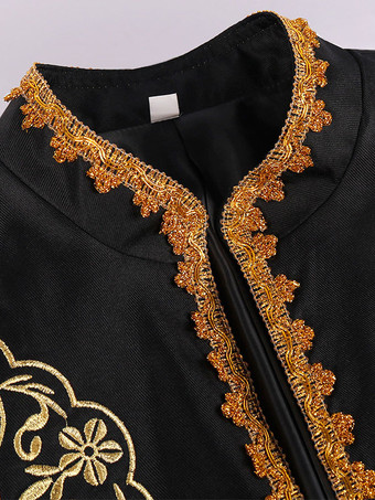 ブラックヴィンテージトップレトロ刺繍長袖ポリエステルポリエステル繊維オーバーコートレトロな衣装男性のための