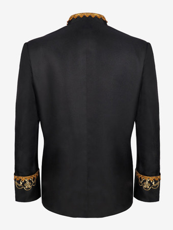 ブラックヴィンテージトップレトロ刺繍長袖ポリエステルポリエステル繊維オーバーコートレトロな衣装男性のための