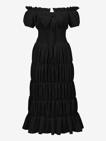 ブラック エクリュホワイトレトロ衣装フリルポリエステルマリーアントワネット衣装ドレス女性のルネサンスチュニックヴィンテージ服