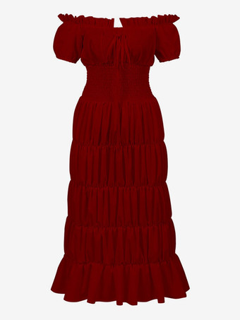 レッド エクリュホワイトレトロ衣装フリルポリエステルマリーアントワネット衣装ドレス女性のルネサンスチュニックヴィンテージ服