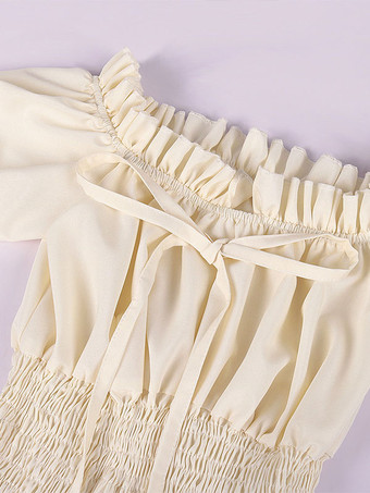 エクリュホワイトレトロ衣装フリルポリエステルマリーアントワネット衣装ドレス女性のルネサンスチュニックヴィンテージ服