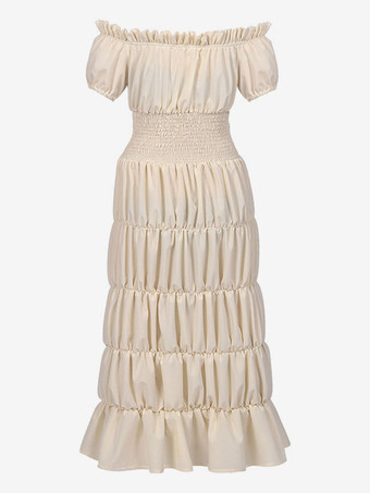 エクリュホワイトレトロ衣装フリルポリエステルマリーアントワネット衣装ドレス女性のルネサンスチュニックヴィンテージ服