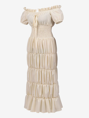 エクリュホワイトレトロ衣装フリルポリエステルマリーアントワネット衣装ドレス女性のルネサンスチュニックヴィンテージ服