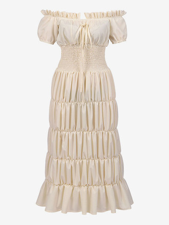 エクリュホワイトレトロ衣装フリルポリエステルマリーアントワネット衣装ドレス女性のルネサンスチュニックヴィンテージ服