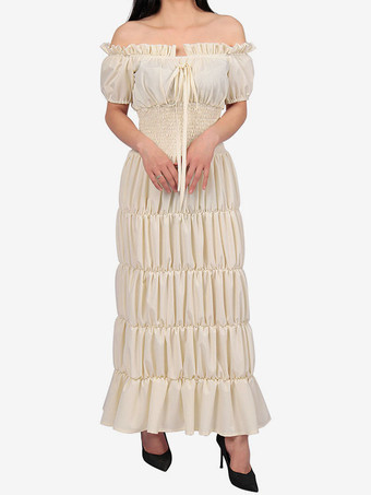 エクリュホワイトレトロ衣装フリルポリエステルマリーアントワネット衣装ドレス女性のルネサンスチュニックヴィンテージ服