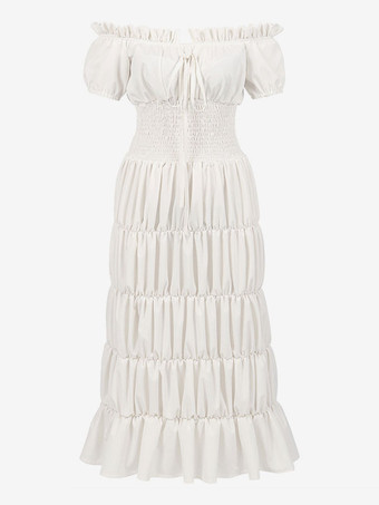 ホワイト エクリュホワイトレトロ衣装フリルポリエステルマリーアントワネット衣装ドレス女性のルネサンスチュニックヴィンテージ服