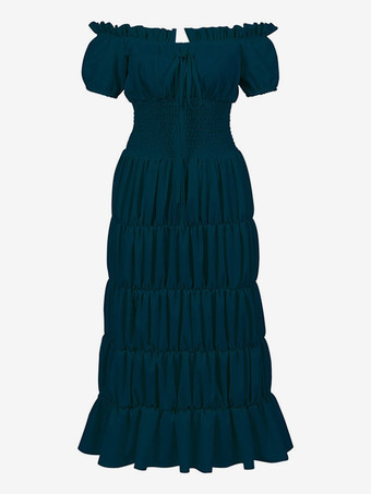 ダークグリーンエクリュホワイトレトロ衣装フリルポリエステルマリーアントワネット衣装ドレス女性のルネサンスチュニックヴィンテージ服