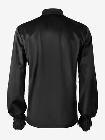 レッドヴィンテージトップレトロフリルグロメット長袖ポリエステルポリエステル繊維シャツレトロ衣装男性のための バーガンディ