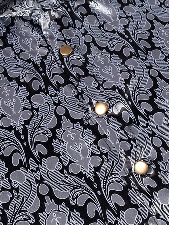 グレーヴィンテージトップルネッサンスプリーツ花柄長袖ポリエステルポリエステル繊維シャツレトロ衣装男性のための