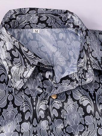 グレーヴィンテージトップルネッサンスプリーツ花柄長袖ポリエステルポリエステル繊維シャツレトロ衣装男性のための