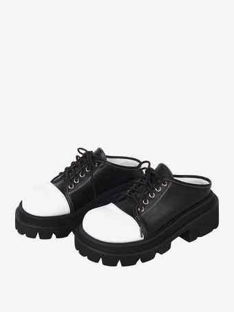 ゴスロリ サンダル ラウンドトゥ PU レザー ブラック ロリータ 夏靴