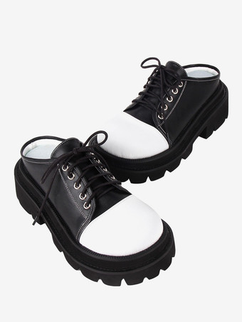 ゴスロリ サンダル ラウンドトゥ PU レザー ブラック ロリータ 夏靴