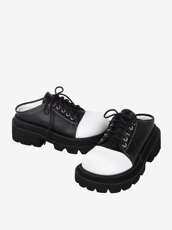 ゴスロリ サンダル ラウンドトゥ PU レザー ブラック ロリータ 夏靴