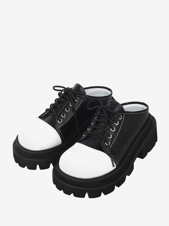 ゴスロリ サンダル ラウンドトゥ PU レザー ブラック ロリータ 夏靴