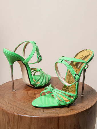 Sandali con tacco da donna Sandali con punta tonda Tacco a spillo Pelle verniciata leggera