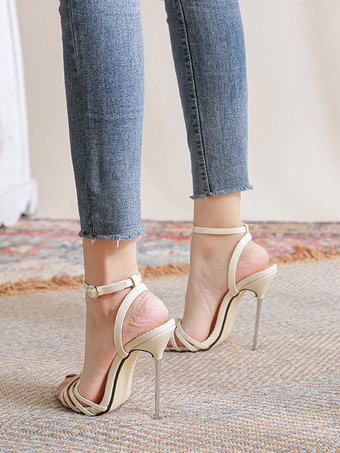 Sandali con tacco da donna Sandali con punta tonda Tacco a spillo Pelle verniciata leggera
