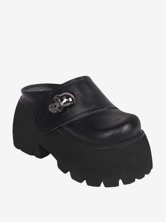 ゴスロリサンダルラウンドトゥPUレザーホワイトロリータサマーシューズ