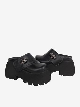 ゴスロリサンダルラウンドトゥPUレザーホワイトロリータサマーシューズ