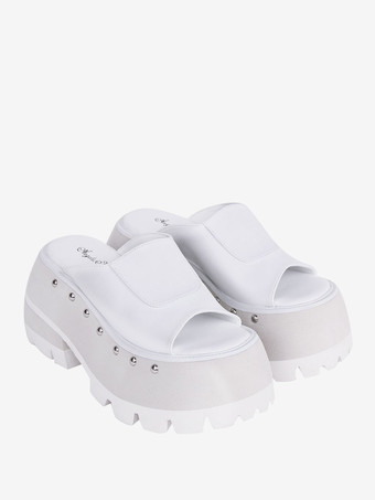 ゴシックロリータサンダルリベットラウンドトゥPUレザーブラックロリータサマーシューズ