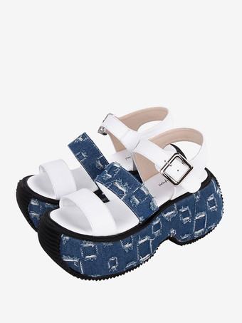 ゴシックロリータサンダルラウンドトゥテキスタイルホワイトロリータサマーシューズ